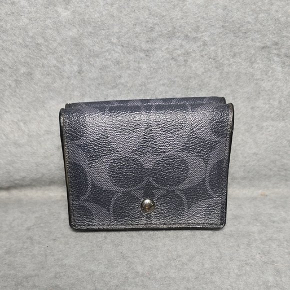 Coach Handbags - Coach Compact Tri-fold Navy Signature Wallet